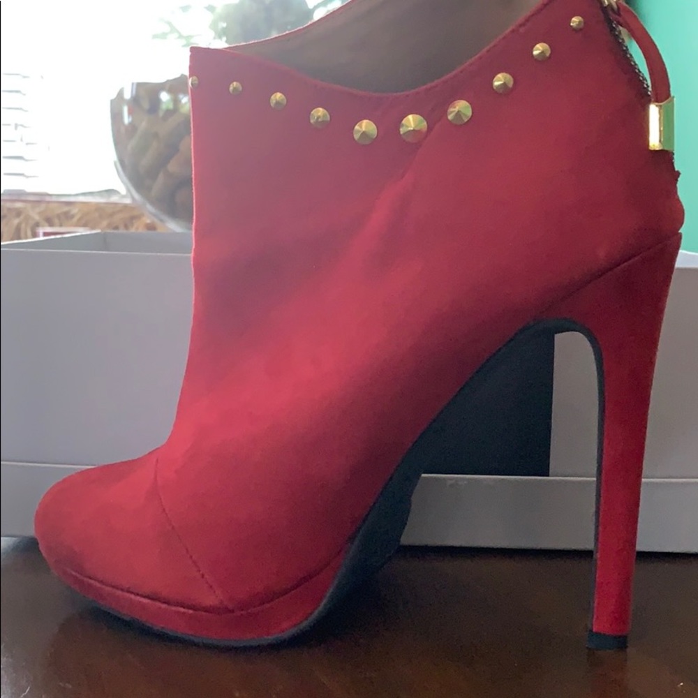Red suede ankle boots